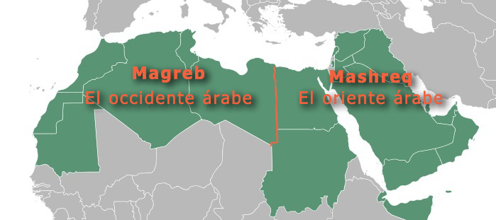 mapa del mundo árabe magreb mashreq oriente occidente