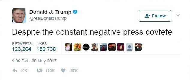 El twit de Donald Trump con la palabra Covfefe en supuesto árabe